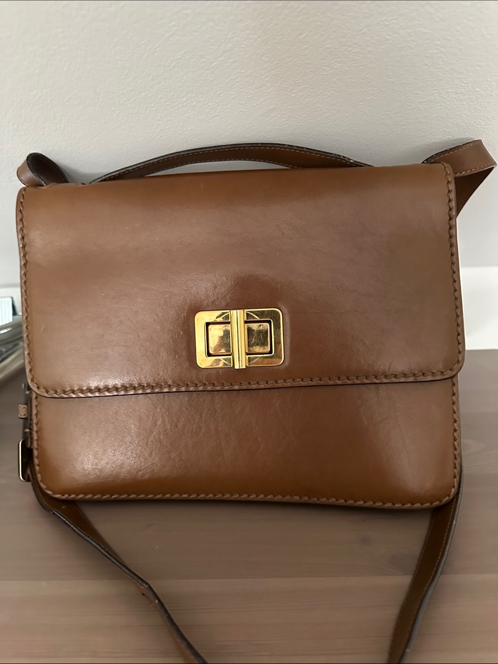 Chloé Large Louise Brown Leather Crossbody with Gold Turn-Lock